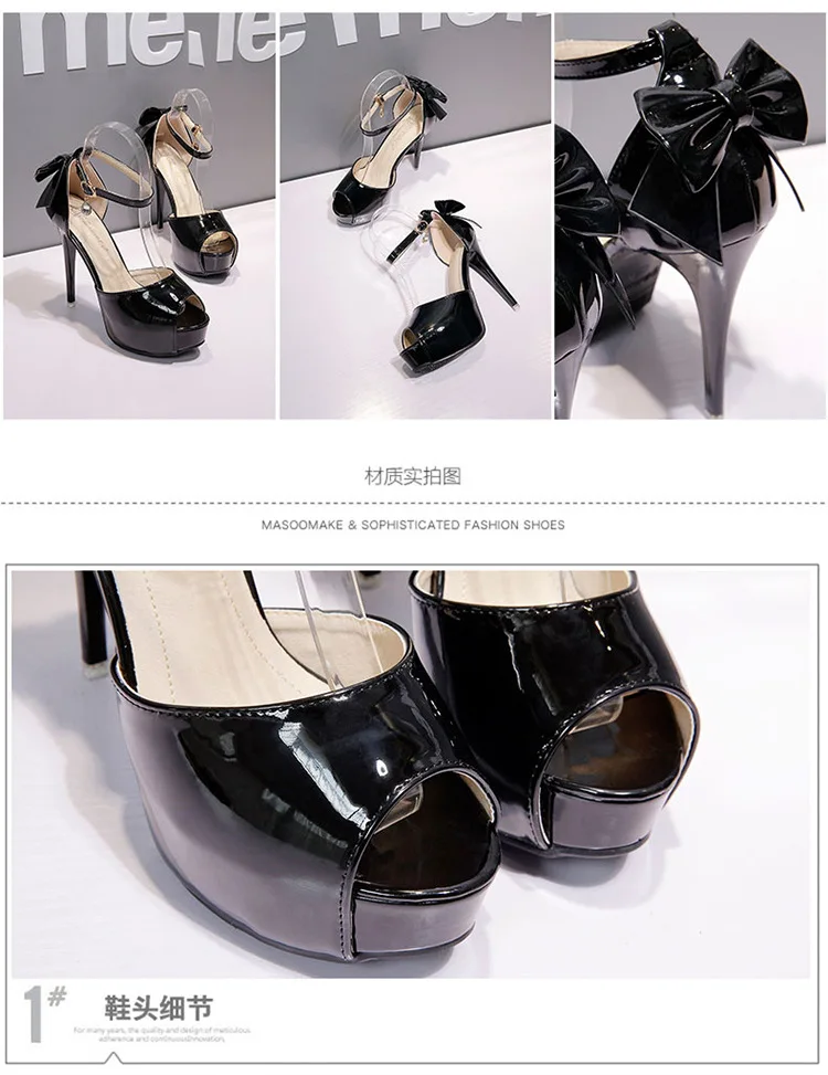 Популярные женские туфли на высоком каблуке женские туфли-лодочки из искусственной кожи водонепроницаемая обувь на платформе с открытым носком и ремешком с пряжкой на тонком каблуке 12 см