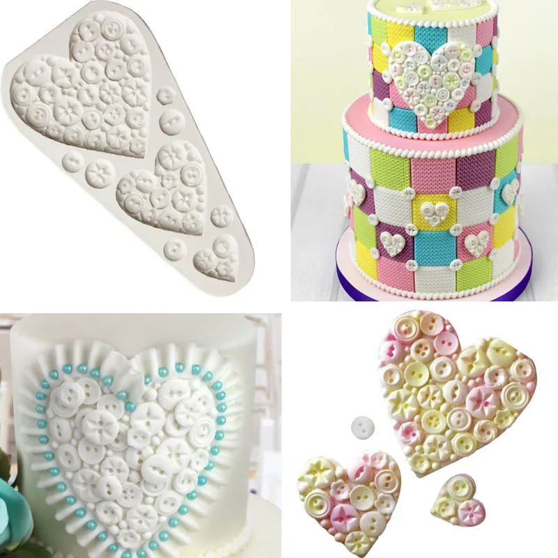 

Heart Buttons Silicone Mold Knitting Baby Fondant Molds Cake Kitchen Cozinha Cupcake Decorating Tools Molds Candies