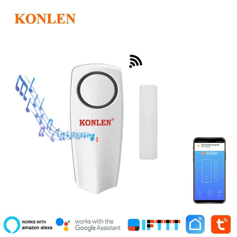 

KONLEN Tuya WIFI Door Sensor Smart Life Wireless Window Open Alarm Magnetic Detector Home Intruder Entry App Alert Alexa Ifttt