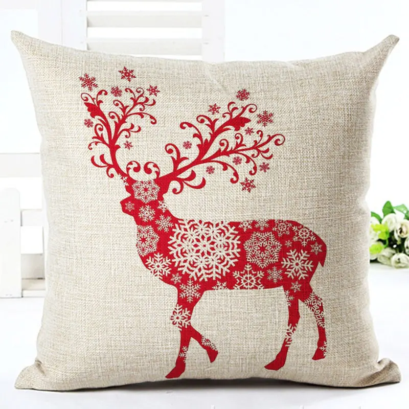 

2019 Happy New Year Decor Elk Series Pattern Square Linen Pillowcase 45x45cm Merry Christmas Decorations for Home Navidad Natal