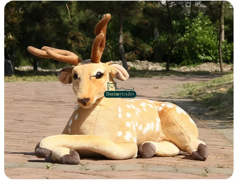 Dorimytrader 110cm Giant Soft Emulational Forest Animal Sika Deer Plush Toy Stuffed Lying Animal Deers Baby Present Decoration DY60626 (5)