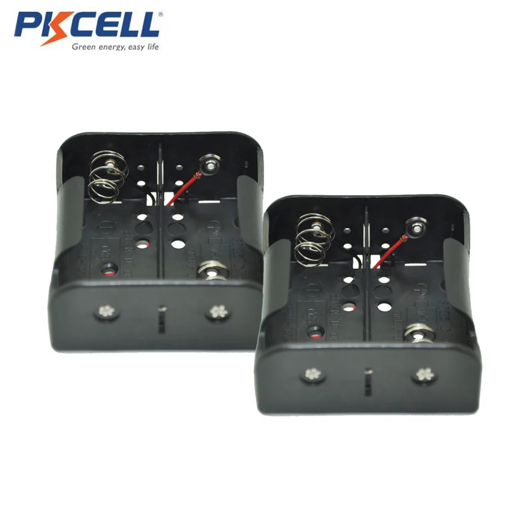 2 Pcs Black Plastic 2 Wired 2 x 1.5V D Size Battery Holder Storage Case