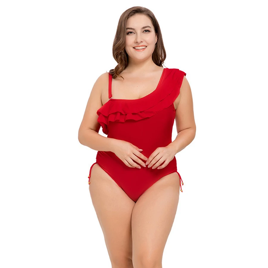 

Big Size Womens Swimwear One Piece Swimsuit Solid Bathing Suit for Women XL XXL 3XL 4XL Red Black