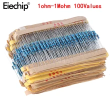2000 шт./лот 100 значений 1/4W 1M металлического пленочного комплект резисторов в ассортименте 1 Ом~ 1 м ом металлического пленочного резистора Комплект Ассортимент Комплект 1R-1MR