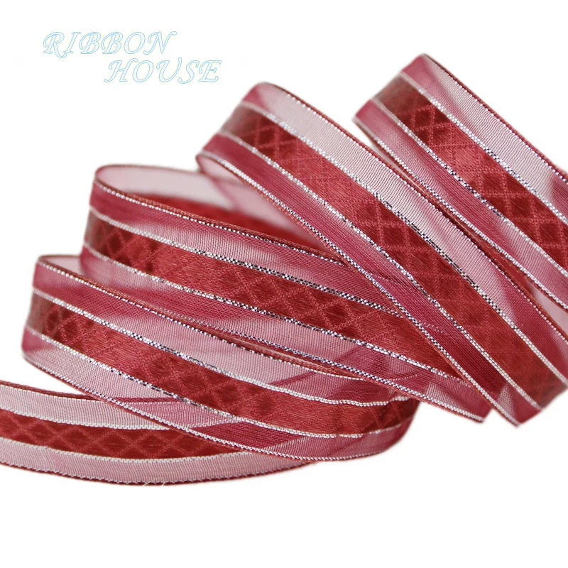 5/8" (15mm) Wine Red silver edge ribbon high quality gift packaging