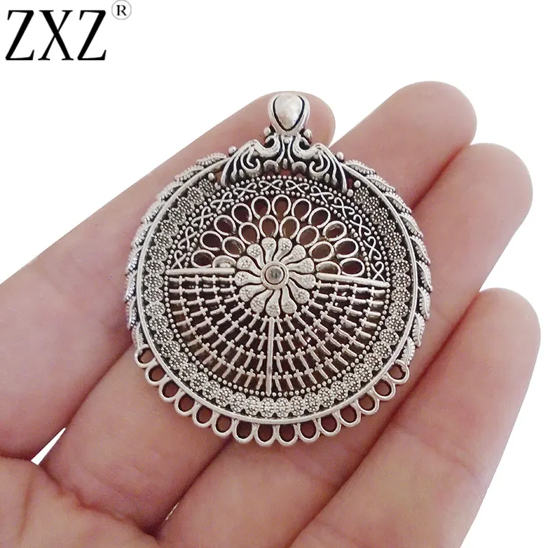 

ZXZ 5pcs Antique Silver Tone Multi Strand Filigree Open Round Pendants Connectors For Necklace Jewelry Making Finding 46x40mm