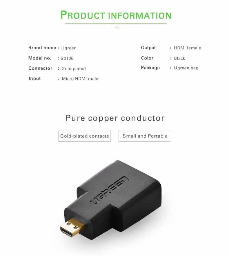 Ugreen высококачественный HDMI Женский к Micro HDMI к HDMI Кабель-адаптер конвертер позолоченный разъем HD ТВ камера hdmi адаптер