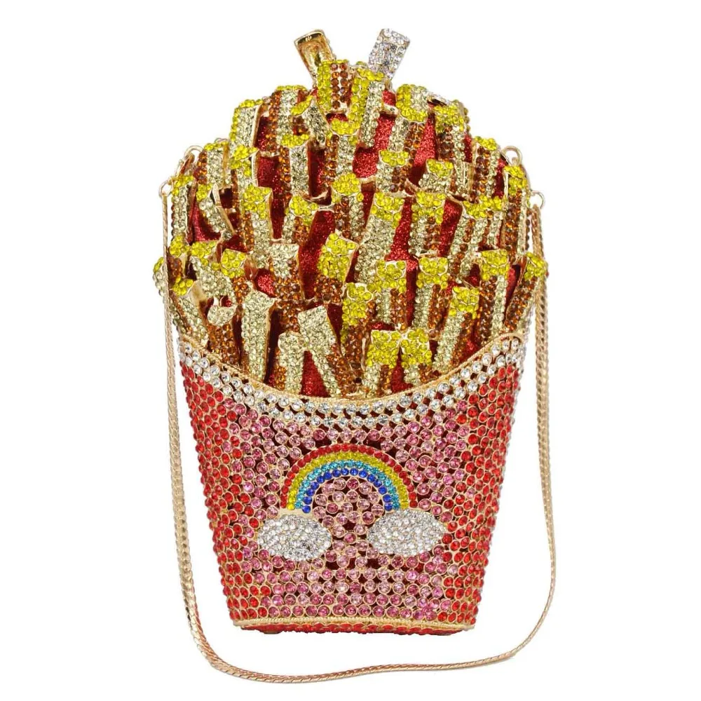 

Brand Designer French Fries Chips Clutch Women Crystal Evening box Bag Diamond Wedding Handbag Bridal Purse Day Clutches SC798