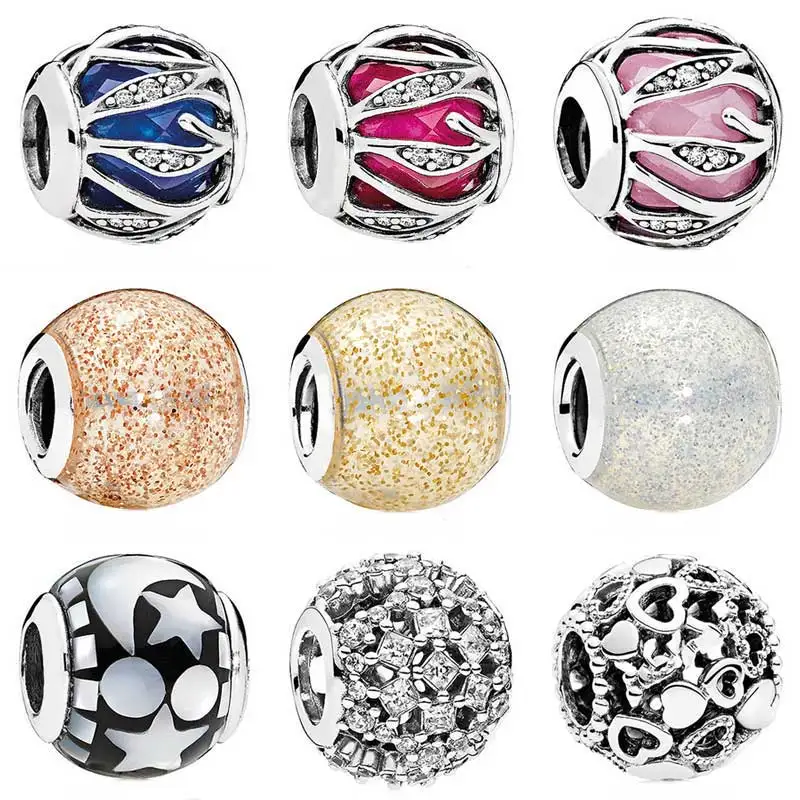 

Nature's Radiance Rose Golden Glitter Ball Celestial Mosiac Charm Fit Pandora Bracelet 925 Sterling Silver Bead Charm Jewelry