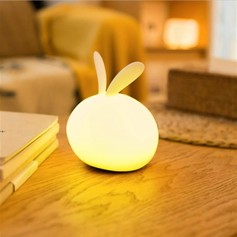 7 colors Cartoon bunny lamp colorful brightness change color led pat light usb rechargeable silicone night light soft handle (1)