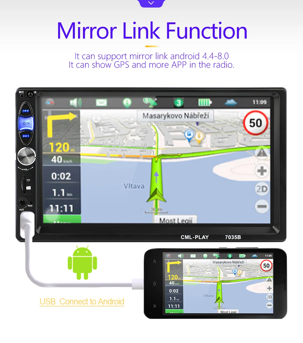  Espejo enlace Android 90 radio de coche 2din reproductor MP5 subwoofer Bluetooth manos libres FM US
