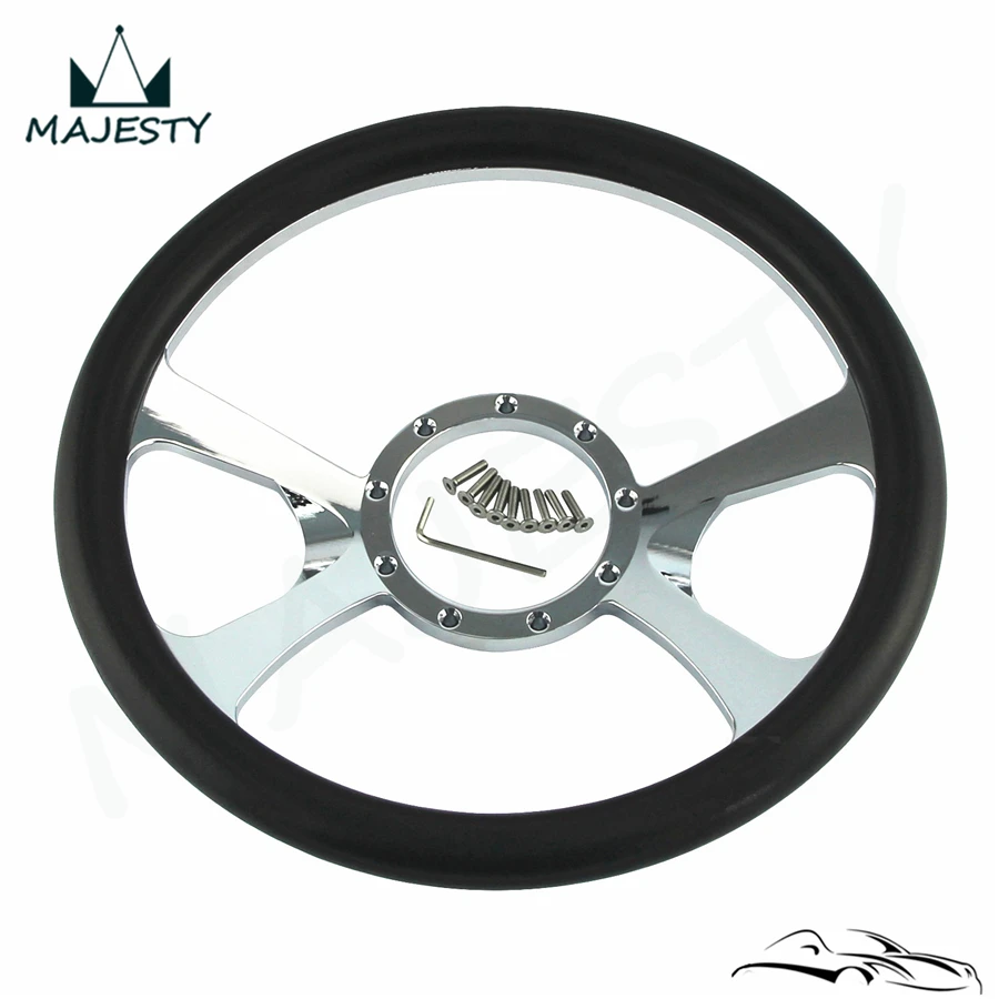 14 &quotЧерная кожа для G M Chevy Hot Rat Rod руль алюминиевый 9 болт отверстие| |