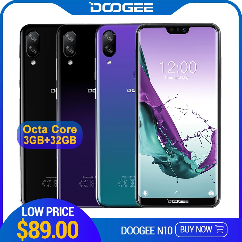 DOOGEE N10 мобильный телефон Octa Core, 3 Гб оперативной памяти, Оперативная память 32GB Встроенная память 5,84 дюймов FHD+ 19:9 Дисплей 16.0MP Фронтальная камера 3360 мАч Android 8,1 4glte