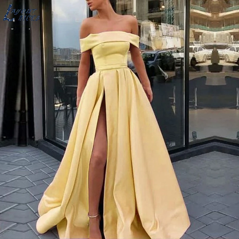 SHJ889 Elegant Boat Neck Ruched Women Long Dress Split A-Line Sexy New Arrival Evening 2019 Custom Made | Свадьбы и торжества