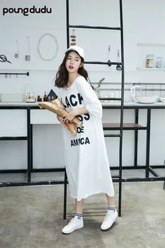 

Poungdudu maternity pregnant women dress large size long short-sleeved T-shirt skirt knee long skirt casual short sleeve pregnan