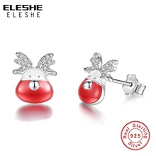 ELESHE Милая серьга с рождественской тематикой, с эмалью, кубическим цирконием, 925 пробы, серебряные серьги-гвоздики для женщин, девочек, милые ювелирные изделия