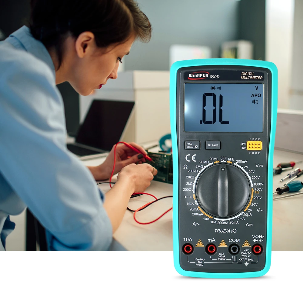 

Multi-functional Handheld LCD Digital NCV True RMS Multimeter DC/AC Voltage Current Meter Capacitance Resistance Diode Tester