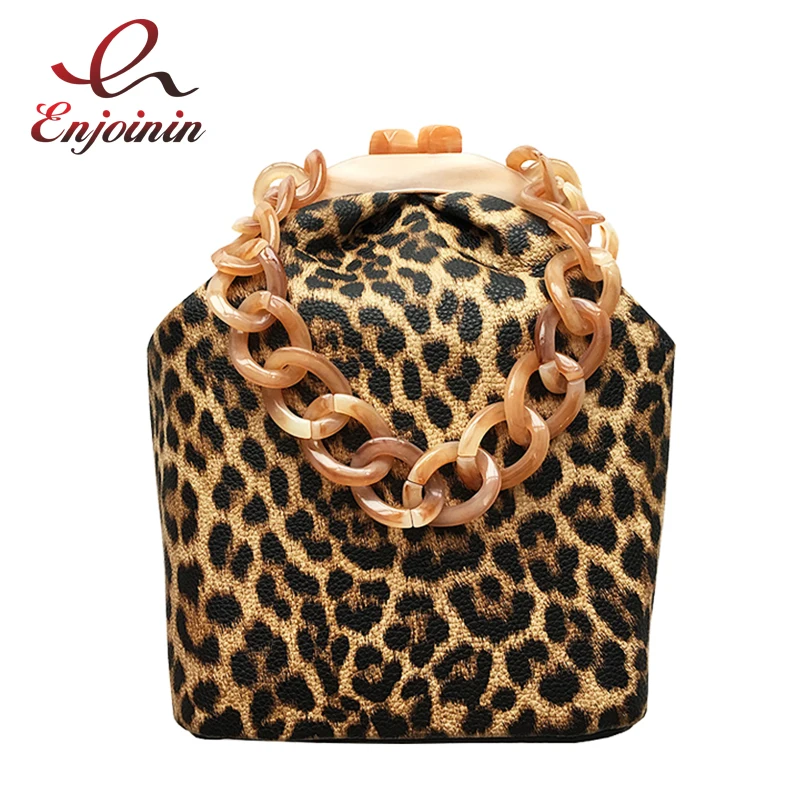 

New Design Leopard Acrylic Chain Fashion Women Daily Casual Tote Bag Shoulder Bag Crossbody Bag Shell Handbag Female Pouch Flap