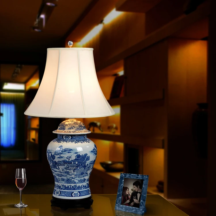 Китайская ручная роспись синий и белый фарфор Керамическая Настольная лампа пейзаж узор