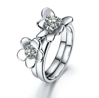 

Flower Designer Ring Set Wholesale 1Ct Synthetic Diamonds Engagement Ring For Women Wedding Sterling Silver Jewelry Promise