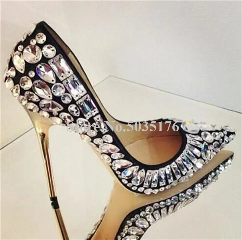 European Women Fashion Sequin Rhineston Bling Bling Pointed Toe Stiletto Heel Pumps Slip-on Shallow Formal Dress Women Shoes