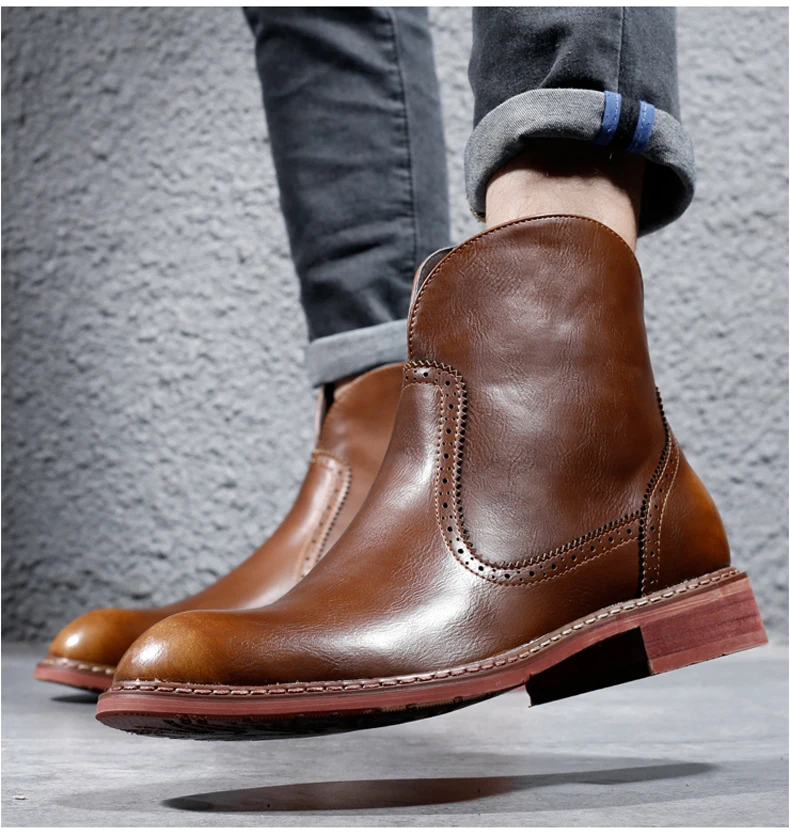 Men's Boot Slip-on Ankle Desert Boots Mens Black Leather Boots Men Winter Shoes Waterproof Military Boots' Men Combat Plus Size  (10)