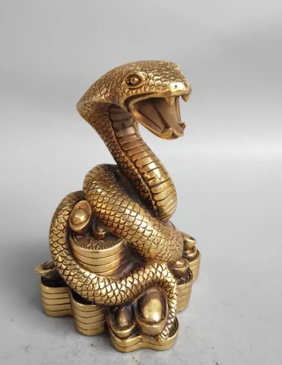 Chinese pure brass Gold coins snake wealth statuein Statues