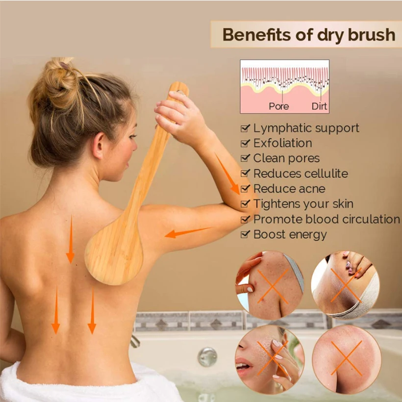 TREESMILE Exfoliating Wooden Body Massage Shower Brush Natural Bristle Bath Brush SPA Woman Man Skin Care Dry Body Brush D40 6
