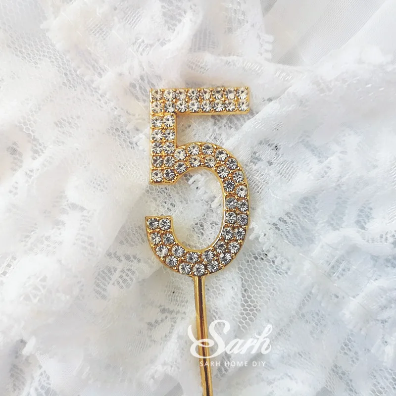 1 шт. золотые шипованные бриллиантами цифры "0-9" корона коллекция Топпер для торта вечерние украшения десерт прекрасные подарки - Цвет: Gold 5