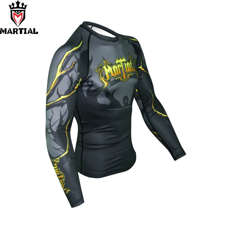 Боевые: Наша Ярость печатных полный рукав rashguards фитнес ММА grappling рубашки bjj RASHGUARDS