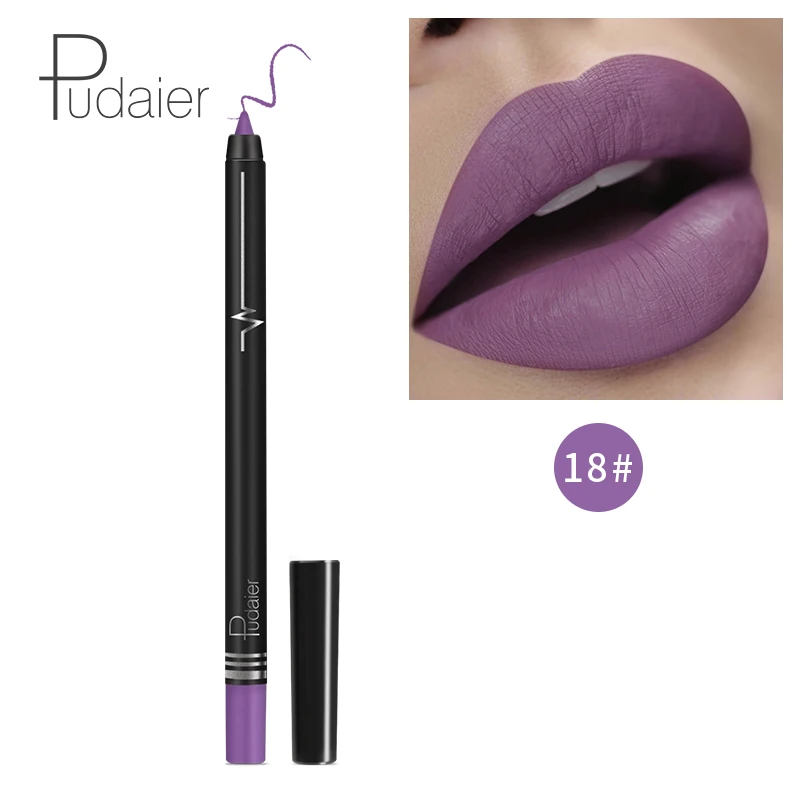 Pudaier макияж губ matte lip liner pencil waterpoof долговечный пикантные красные открытые помада ручка контур губ комплект серый, черный цвет PD013 - Цвет: 18