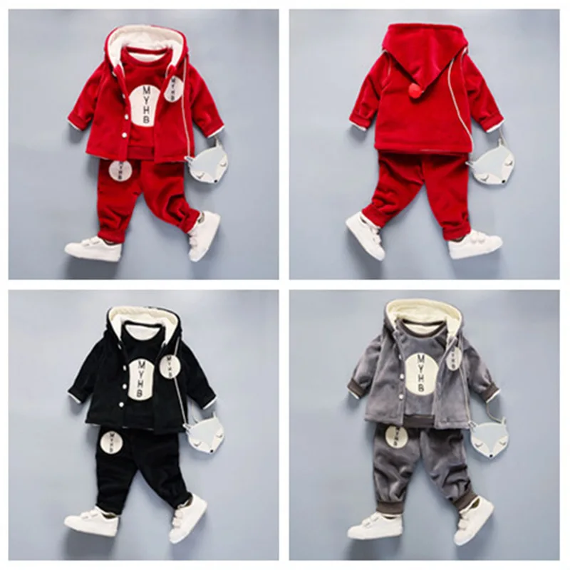 Winter 2018 children's clothing sets velvet boys and girls three-piece suits