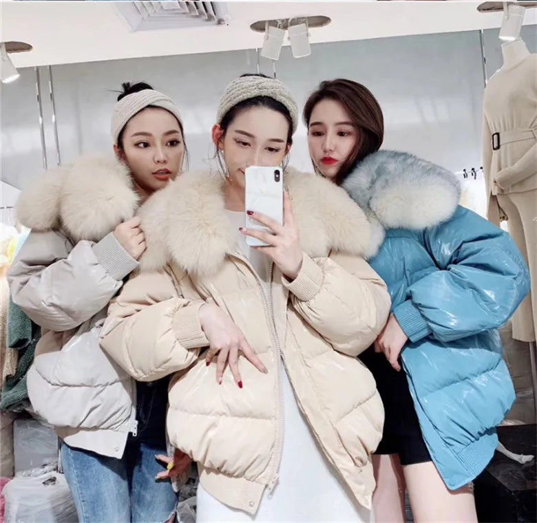 Новое поступление, корейский стиль, зимнее теплое Женское пальто на утином пуху, настоящий бренд Fox Fur Trim, модная яркая верхняя одежда для девочек, женские пальто