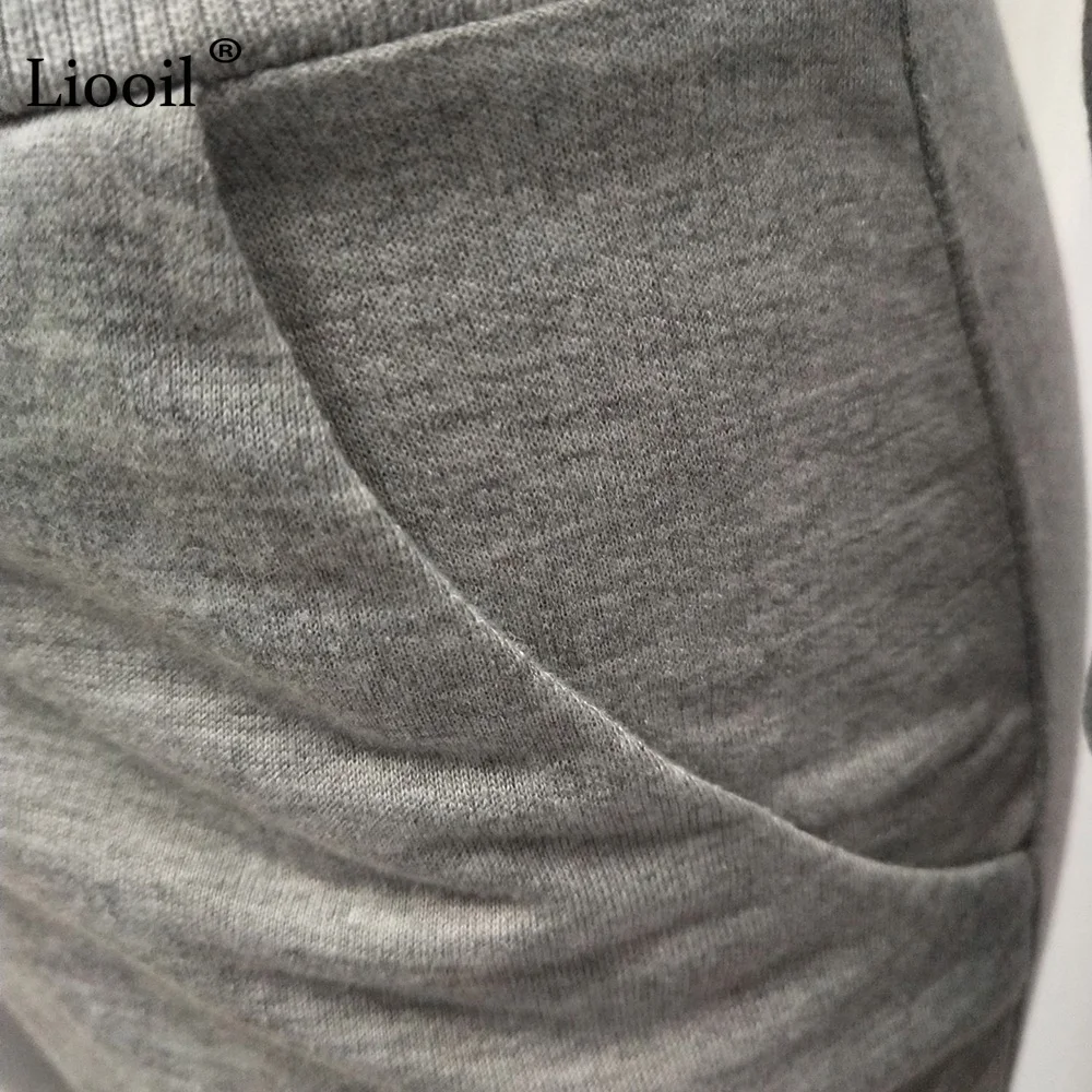 Liooil Off Shoulder 2pcs Active Set Women Outfits Sweatshirt Long Sleeve Crop Top And Pants Lace-Up Track Suits Woman Sets