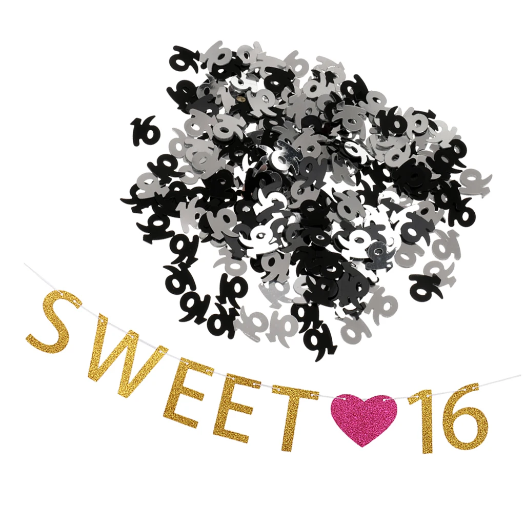 

Sweet 16 Heart 16th Confetti Birthday Banner Garland Party Decoration Props
