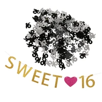 Sweet 16 Heart 16th Confetti Birthday Banner Garland Party Decoration Props
