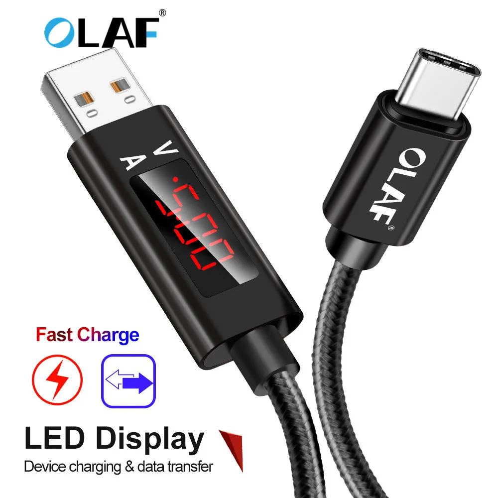 

OLAF D-Line2 Fast Charging USB 3.0 USB-C Cable, Voltage and Current Display Data Sync USB Type C Cable for Xiaomi A1 Huawei P9