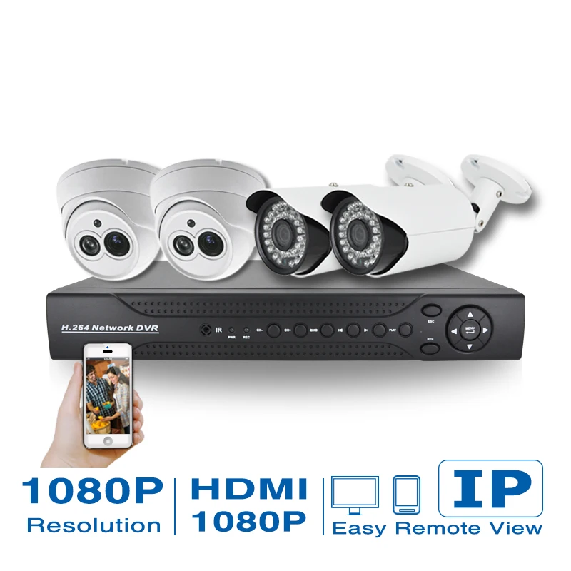 1080 P 4CH системы видеонаблюдения 2.1MP микро-hdmi POE ip-cctv NVR 4 шт. 2.0 Мп ик открытый камеры