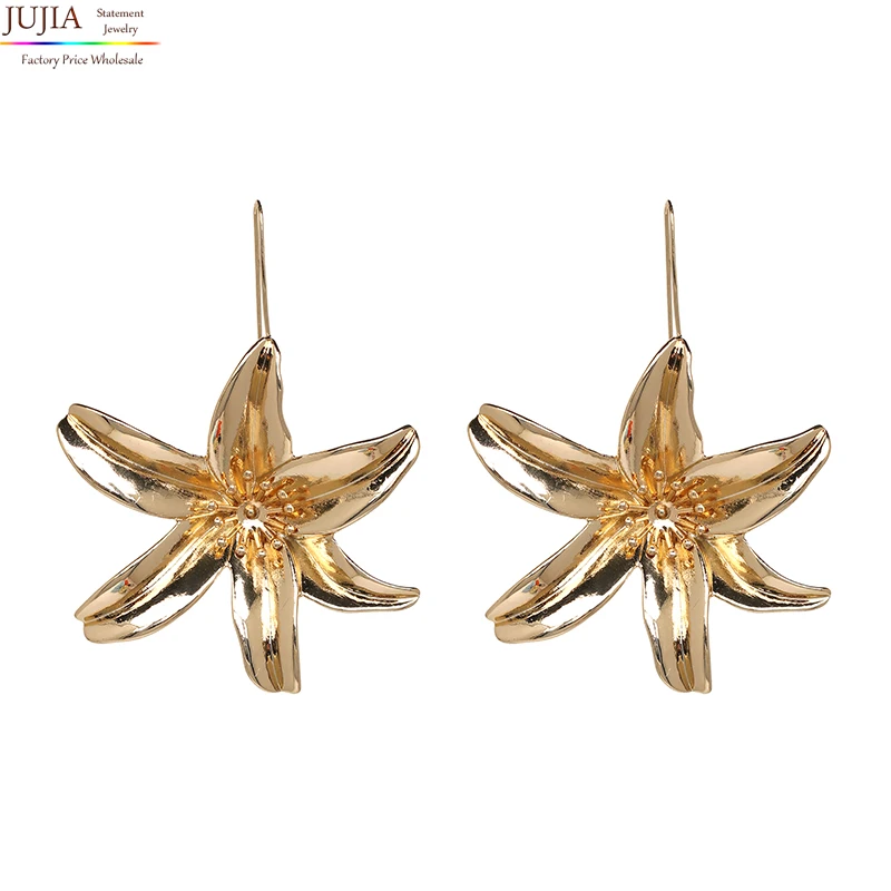 

JUJIA NEW HOT 7 colors Za Women's fashion metal earrings for women girls jewelry wholesale statement METAL FLOWER EARRINGS