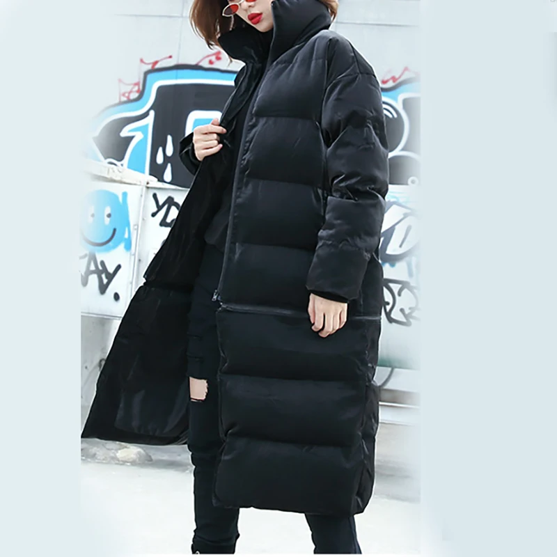 rembourré Longues Commune Automne 2 Coton Manches Femmes Façons De Noir Montant À Nouveau Fendue Hiver Lâche Mode Manteau Porter Col ZdqwnzY