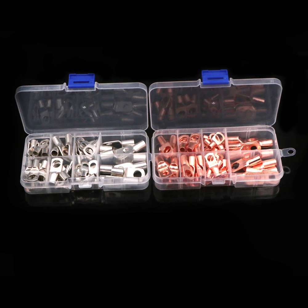 60Pcs SC Bolt Hole Tinned Cable Lugs Battery Terminals Copper Nose Wire Connector Crimped/Soldered Terminal Assorted Kit