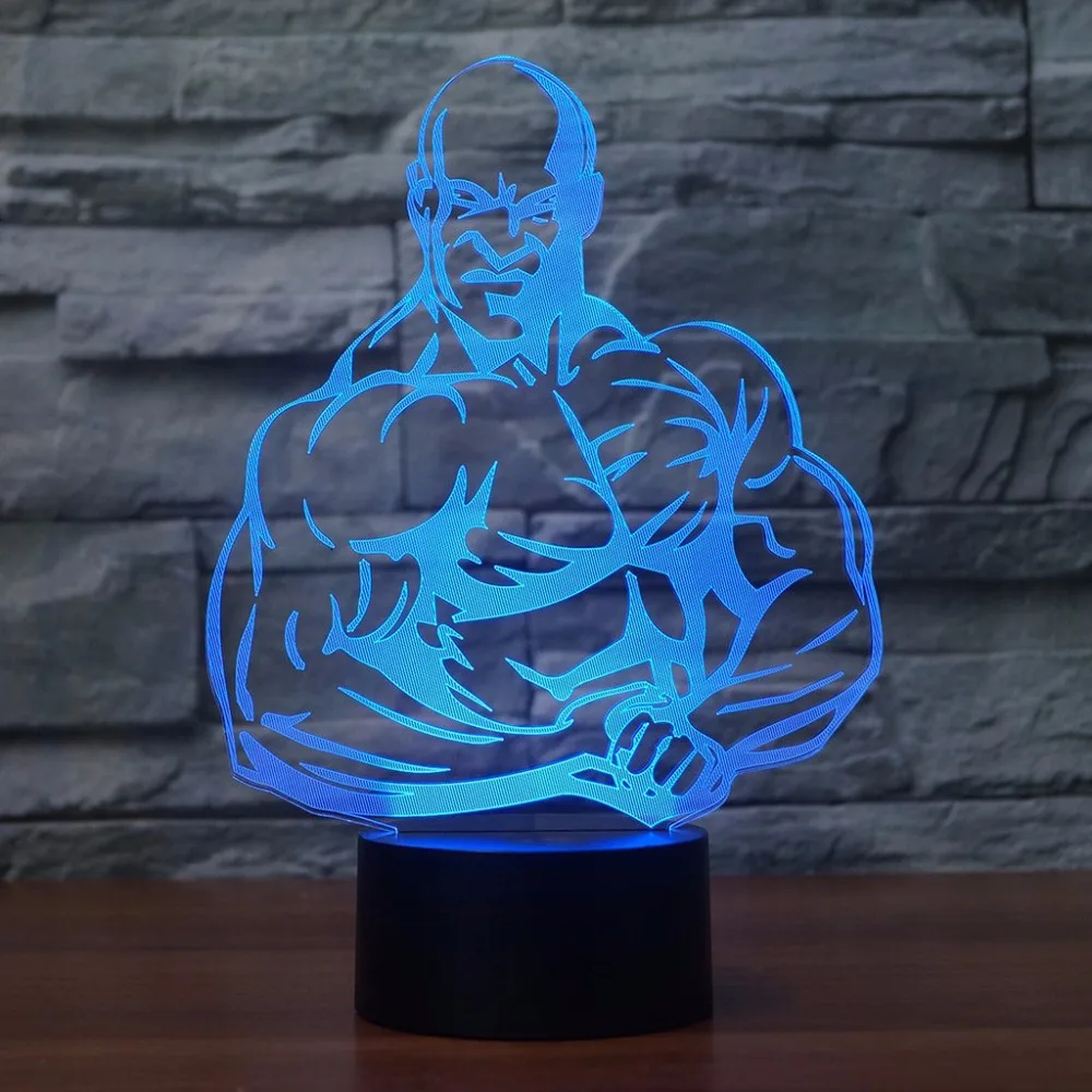 Бодибилдинг настольная лампа 3D светодиодный 7 цветов меняющий мышечный человек ночник креативный Lampara спящий светильник домашний декор подарки
