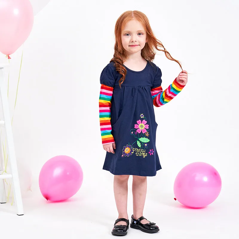 DXTON/2018 новые платья для девочек зимние платья с длинными рукавами для маленьких девочек детская одежда из хлопка повседневные платья для