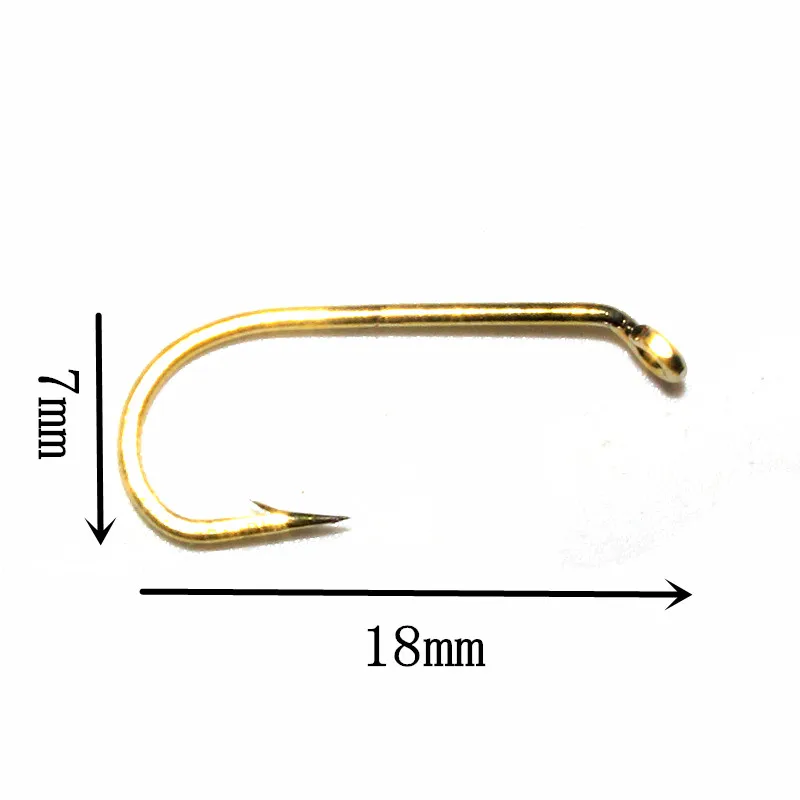 Максимальный улов KKWEZVA 100 шт., длина 18 мм/ширина 7 мм 8# Nymph Fly Крючки для привязывания джиг Barbless Gold nickel Fly рыболовный крючок