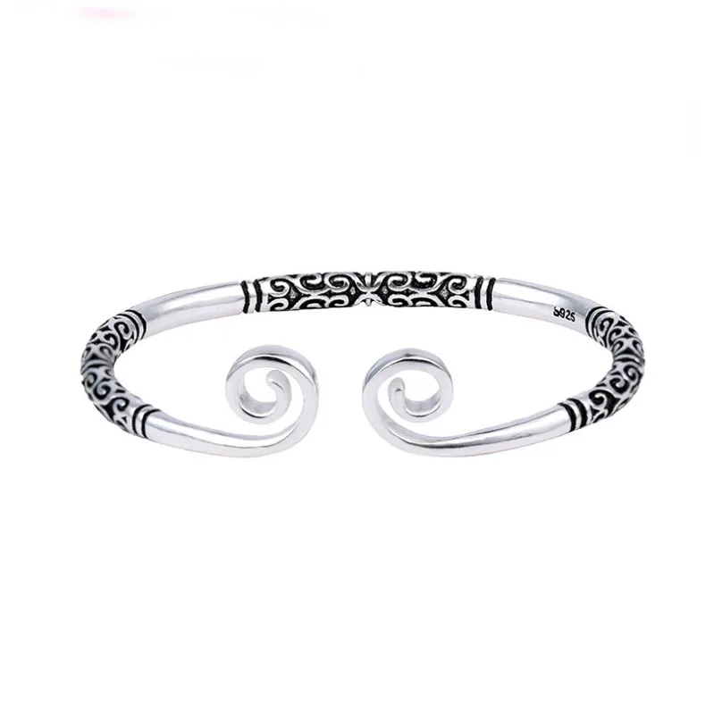 

Join.Y Bangles For Women Bangle Bracelet Silver Plated Jewellery Opening Hoop Charm Oriental Culture Lovers Carving