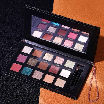 

HOJO 15 Colors Nude Metallic Shimmer Matte Eyeshadow Palette Chain Look Makeup Natural Pigmented Eye Shadow with Brush Set