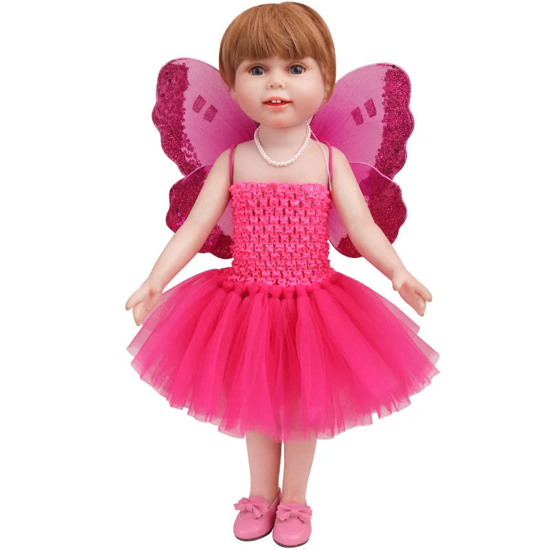 18 дюймов Кукла для девочек одежда эльфийский костюм крылья волшебная палочка американское платье для новорожденных детские игрушки подходят 43 см куклы для малышей c778 - Цвет: Magenta