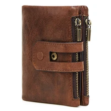 JOYIR Genuine Leather Men Wallet Vintage RFID Short Coin Purse Solid Zipper&Hasp Card ID Holder Multifunctional Wallet Carteras