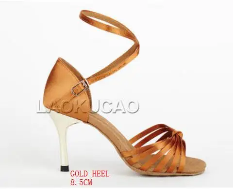 Обувь для танцев высшего класса; женская Обувь для бальных танцев; импортные атласные шнурки; удобные на ощупь туфли на тонком каблуке 8,5 см; Лидер продаж - Цвет: 2341GOLD 8.5 CM Dark