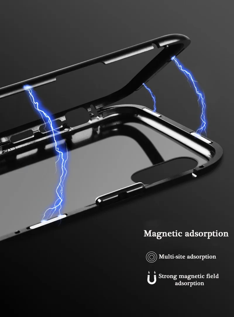 Metal Magnetic Case For iPhone Models+Tempered Glass Back Magnet Cases Cover